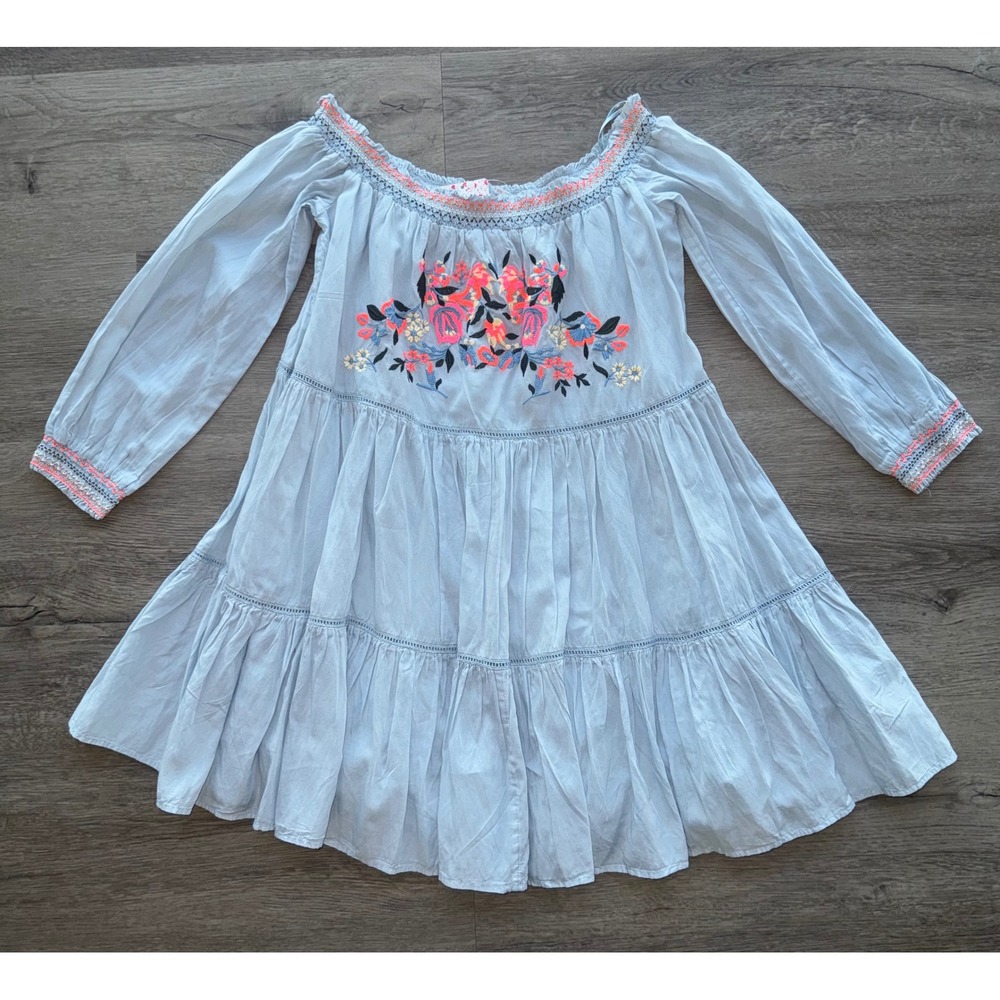 NWT Free People Sunbeams Mini Dress XS Light Blue Embroidered Floral